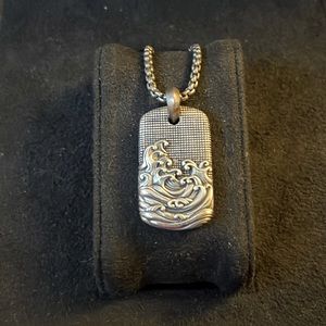 COPY - David Yurman Sterling Silver Waves Tag with Box Chain Necklace